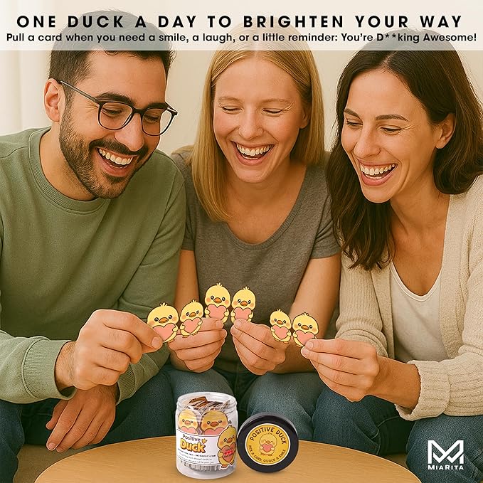 Positive Duck Jar – 60 Funny Emotional Uplifting Support Affirmation Cards, White Elephant Gift For Women Men, Stress Relief Gifts, Duck Gifts, Cards to Reduce Anxiety & Increase Relaxation