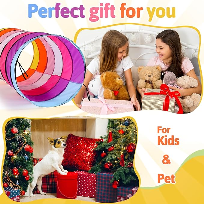 27.6 Inch Large Play Tunnel for Kids Pop Up Play Tunnel Tent Colorful Crawl Tunnel for Toddlers Babies Children or Dogs, Collapsible Gift for Boy Girl Tunnel Toys Indoor Outdoor (2 Pcs)