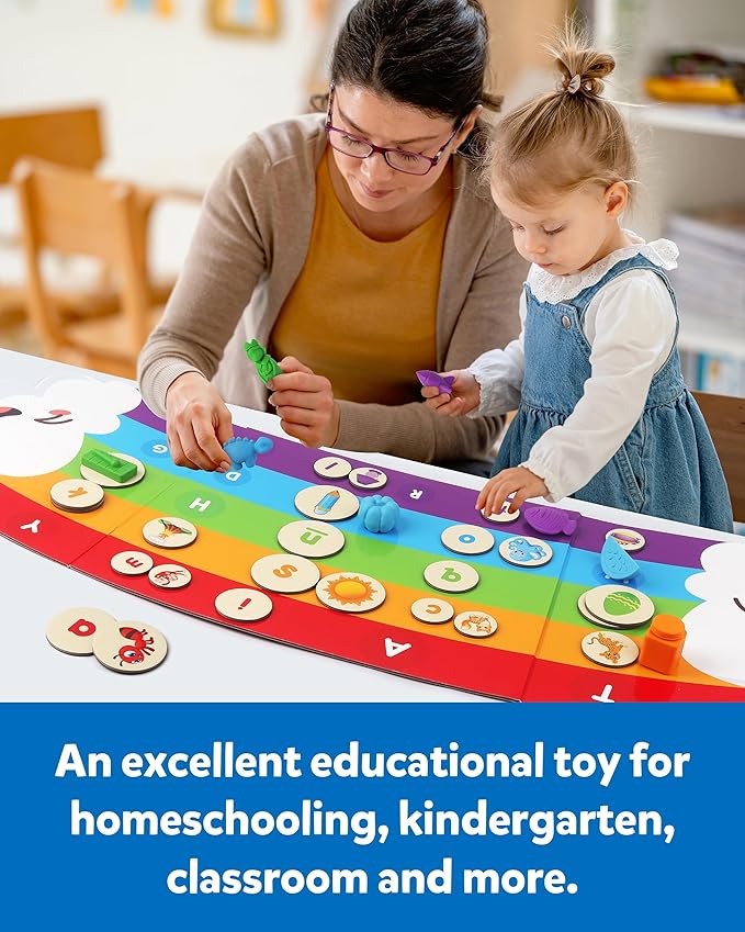 Coogam Rainbow Alphabet Learning Toy, Magnetic Letters and Mini Figures Sorting Matching Game, Fine Motor Educational Teaching Activity for Preachool Kids 3 4 5 Year Old