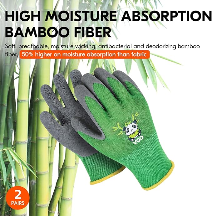 Vgo... 2-Pairs Age 3-5Kids Garden Gloves, Bamboo Fibre Toddler Gardening Gloves, Children Yard Safety Work Gloves,Rubber (Size XXXS, Green, KID-RB6026)