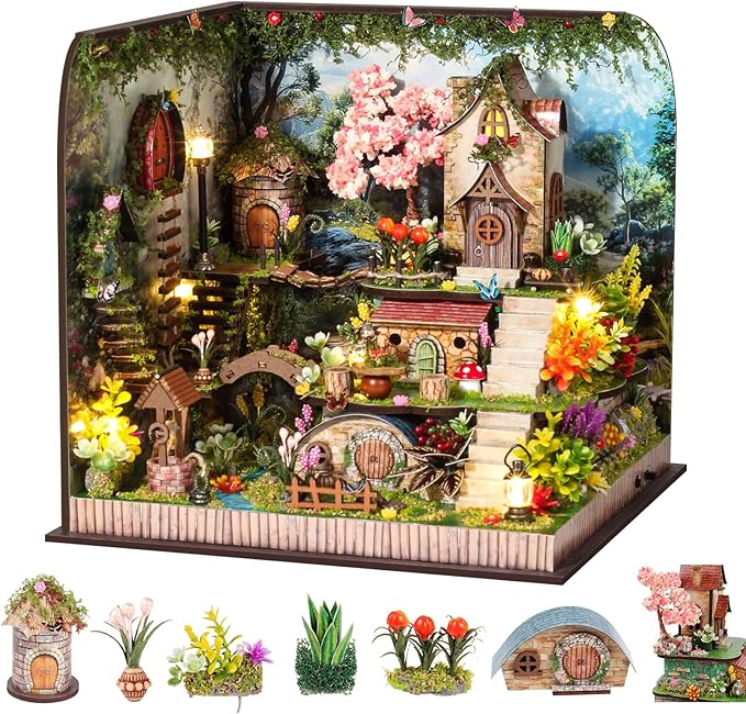 DIY Miniature Dollhouse Kit, Forest Miniature House Kits for Adults, Mini Model Building Sets with Furniture and Flowers, Wooden House Kit Decoration Gift for Birthday