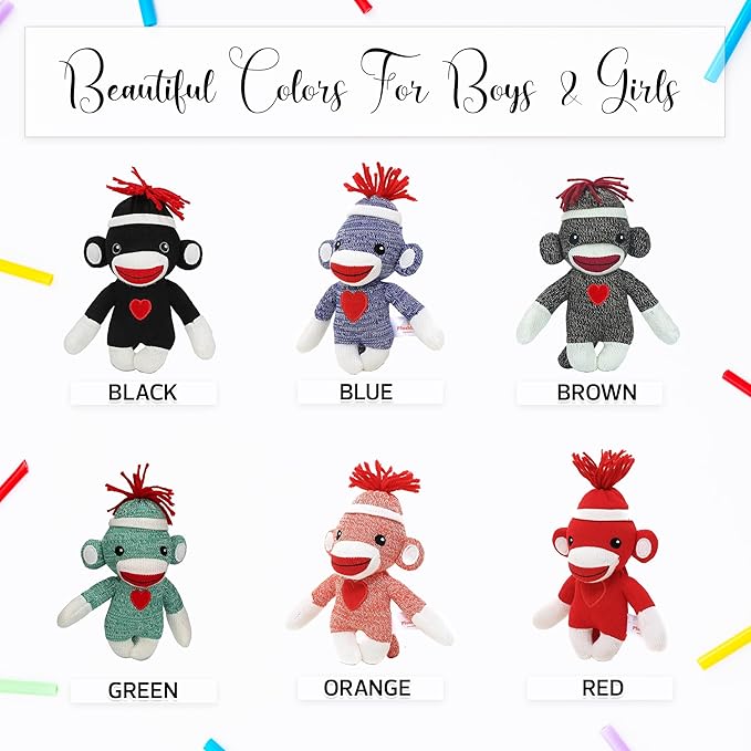Adorable Sock Monkey 6 Inches, The Original Traditional Hand Knitted Stuffed Animal Toy Gift-for Kids, Babies, Teens, Girls and Boys Baby Doll Present Puppet (Blue)