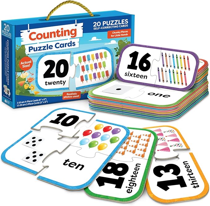 Number Puzzle Kindergarten Math Games - Number Matching Puzzle - 20 Sets Learning Numbers Puzzles - Counting Toys for Toddlers Kids Ages 3-5 - Preschool Learning Activities - Puzzles for Toddlers 2-4