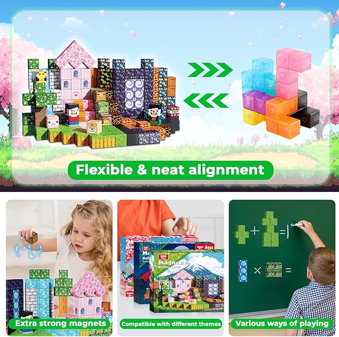 Goody King 200PCS Magnetic Building Blocks - Forest & Volcano Adventure Set, STEM Learning Toys for Kids Ages 3+, Strong Magnets, Creative Play, Gift for Boys & Girls