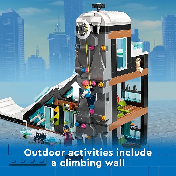 LEGO City Ski and Climbing Center 60366 Building Toy Set, 3-Level Building with a Ski Slope, 8 Minifigures and 2 Animal Figures for Imaginative Winter Sports Play, Christmas Toy for Kids and Ski Fans