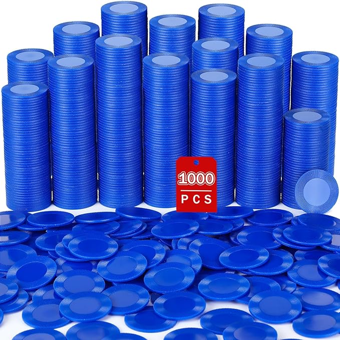 Leitee 1000 Pcs Plastic Poker Chips 38 mm Interlocking Game Lightweight Poker Chip Set Tokens Bingo Blank Casino Counting Bulk for Adults Counting Reward Card(Blue)