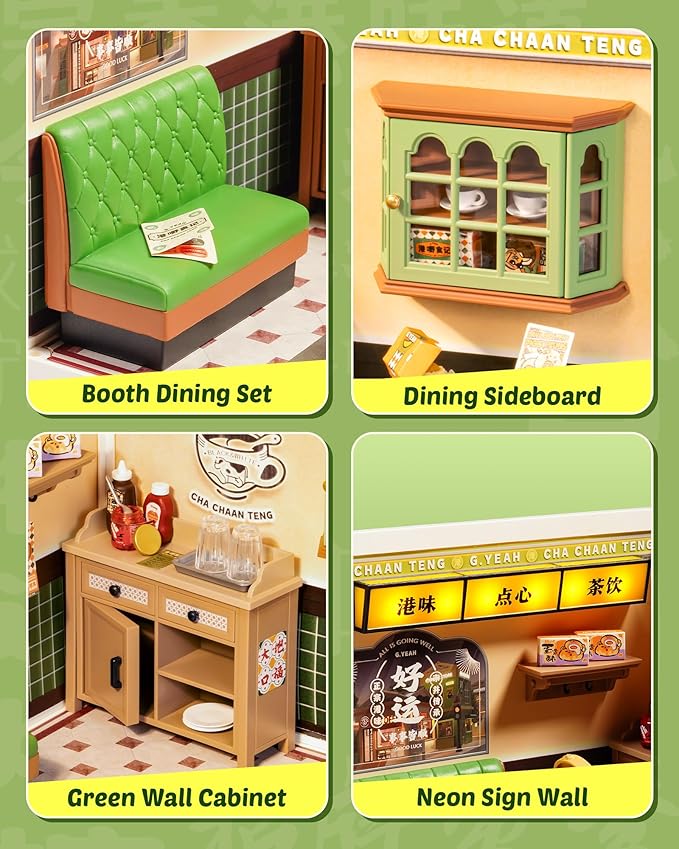 Rolife Super Creator Series, DIY Mini Hong Kong Bites Cafe Dollhouse House Kit, Bulid Scenary for Action Collectible Figures, Creative Gifts for Women Adults