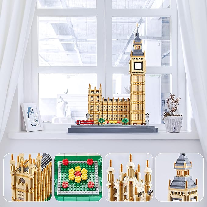 Micro Building Blocks - Big Ben London Famous Architecture Model, 6473 Pieces, Advanced DIY Puzzle for Adults & Teens 14+, Collectible Display Set, Creative Gift Idea