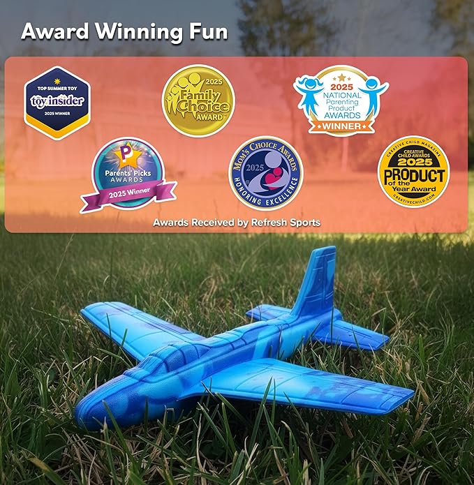 Airplane Toy Foam Glider Plane for Kids - Christmass Gifts for Grandkids - Kids Stocking Stuffers for Boys & Girls - Outdoor Toys & Fun Flying Gliders Easy Throwing Air Planes - Gifts for Age 4 5 6 7+