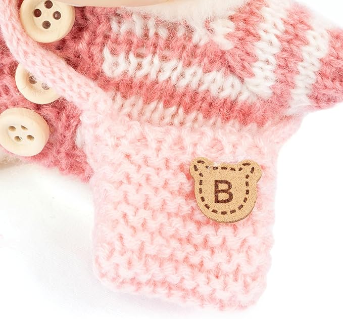 17cm Doll Clothing for Labubu - Kawaii Chic Style Set for 17cm Dolls, Cute Doll Outfit with Accessories -Button Up Stripe Pink Sweater + Pink Hat + Pink Bag (Clothes Only)