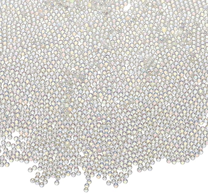 Iridescent Glass Tiny Bubble Beads, 1.0-1.5mm 10g No Hole Micro Mini Round White Transparent Water Droplets Beads - Applications: for Resin Filler, Nail Art, Dollhouse Bath Tub