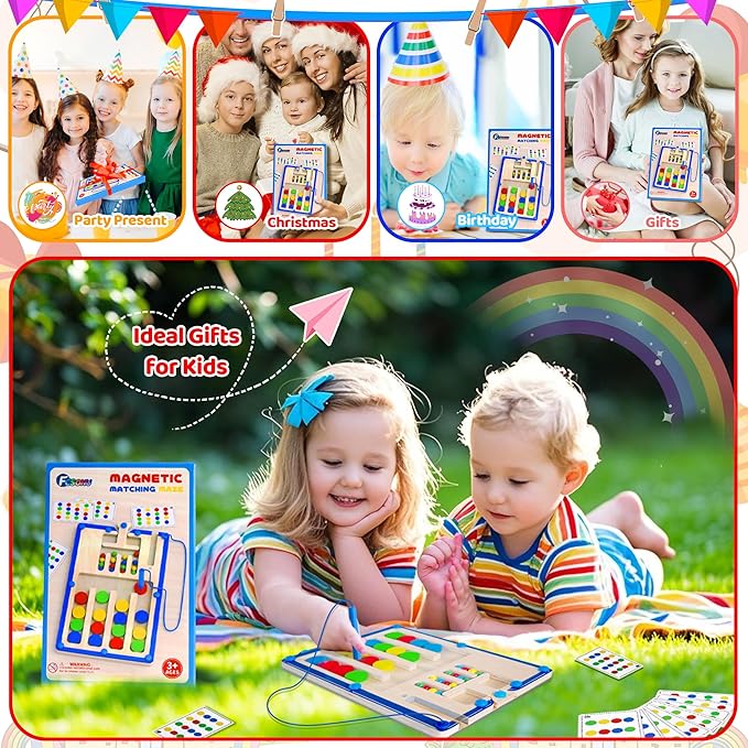 FCSONU Kids Magnetic Color Matching Puzzle Board Toys, Toddler Montessori Toys for 3 4 5 6 Years Old Boy Girls Birthday Gifts, Wooden Sensory Autistic Puzzle Maze Game Age 3-6, Preschool Activities