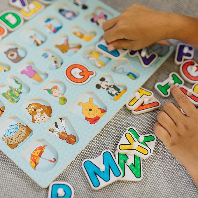 Melissa & Doug Disney Wooden Peg Puzzles Set: Letters, Numbers, and Shapes and Colors