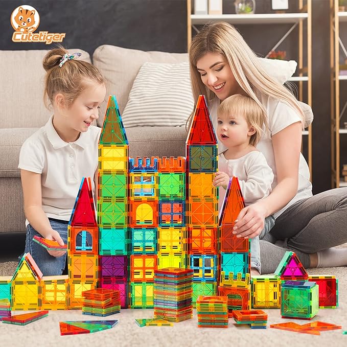 CuteTiger Magnetic Tiles, 64PCS Magnet Building Toys, Magnetic Building Set, Stacking Blocks, Perfect STEM Toys Gift for Kids Boys and Girls