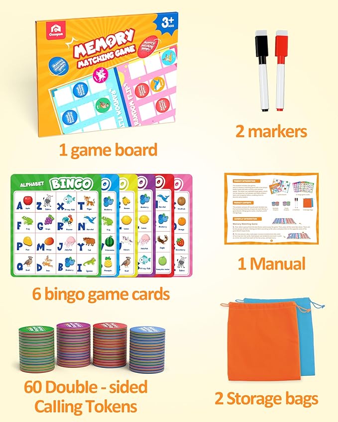Coogam Alphabet Bingo Game, ABC Letter Learning Matching Board, Color Pattern Recognition Activity, Early Educational Gift Toys for Preschool 3 4 5 Year Old Kids