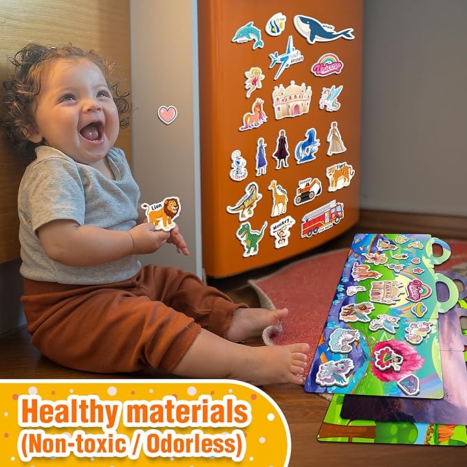 2 Sets Reusable Sticker Books for Toddlers 1-3, Animal Jelly Sticker Books for Kids 2-4 Years, Toddler Travel Toys Activity Road Trip Essentials for Kids- Animal + Dinosaurs