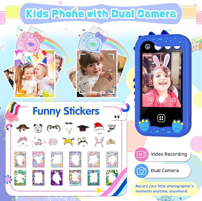 Kids Smart Phone for Girls, Kids Toys Cell Phone 2.8" Touchscreen Toddler Learning Play Toy Phone with Dual Camera, Game, Music Player, 8GB Card Birthday Gifts for Girls Boy Age 4-12 (Blue)