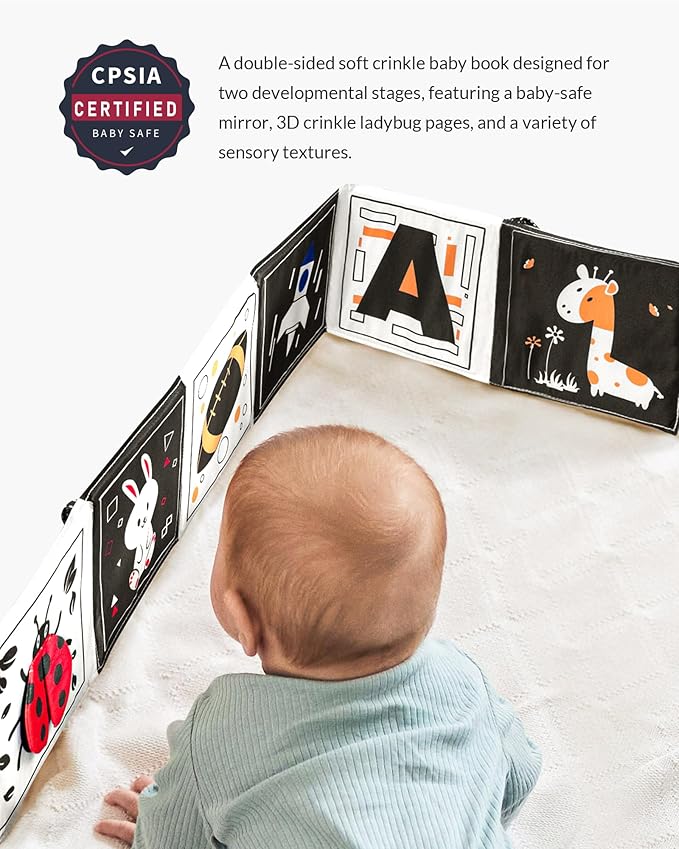High Contrast Black and White Baby Toys for Newborn 0-6 Months – Contrast Cards & Sensory Baby Book with Mirror – Tummy Time Infant Toys for Visual Stimulation, Early Learning & Brain Development