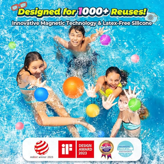 12Pcs Reusable Water Balloons, Pool Beach water Toys for Boys and Girls, Outdoor Summer Toys for Kids Ages 3-12
