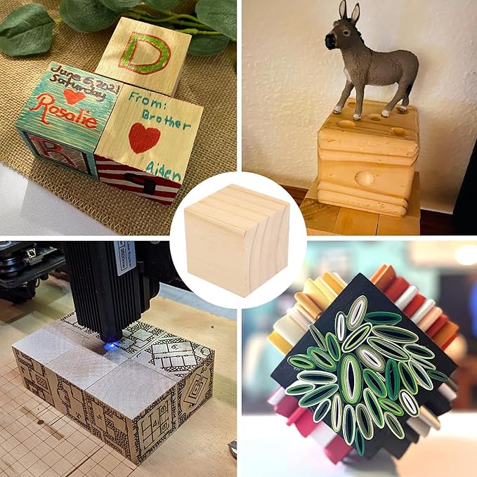 GNIEMCKIN 10 Packs Wooden Blocks for Crafts, 3.15 Inch Pine Wood Cubes, Wooden Cubes for Paint, Stamp, Decorate, DIY Projects and Personalized Gifts