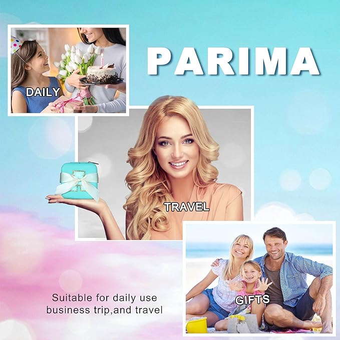 Parima Travel Essentials for Women Jewelry Box, Travel Accessories for Teen Girls Trendy Stuff | Necklace Organizer Earrings Organizer Ring Organizer - Letter C, Aqua Blue