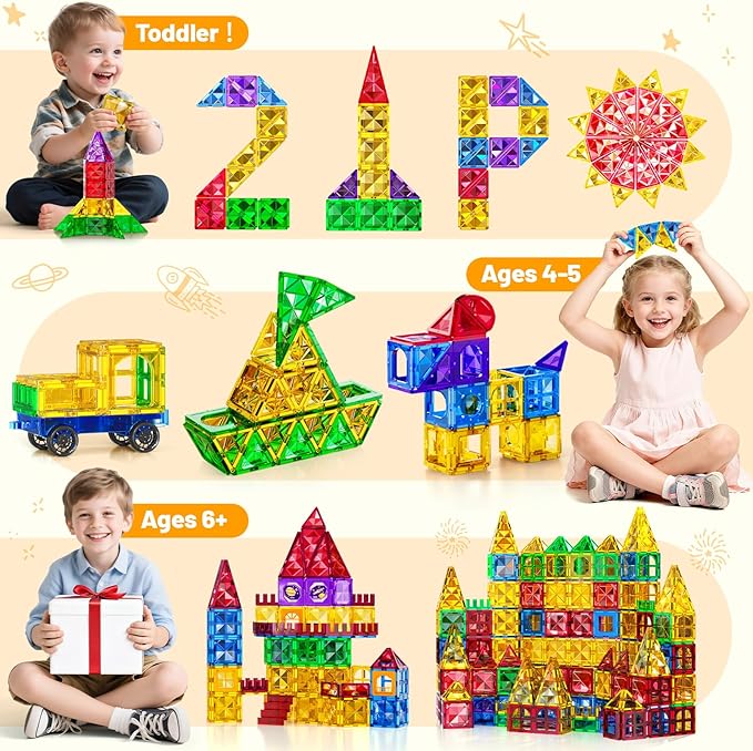 Magnatiles for Toddlers 1-3, Toddler Magnet Building Blocks Tiles Toys for Kids Ages 1-3 4-8, Preschool Learning Sensory Educational Gifts Toys for Boys and Girls 3+ Year Old