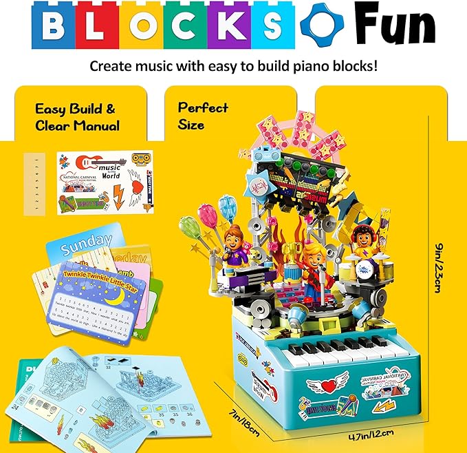 STEM Piano Music Building Block Set with Light & Sound, Real Playable Building Toys for Kids Ages 6+, Birthday Gift & Room Décor, DIY Creative Toys for Kids & Adults
