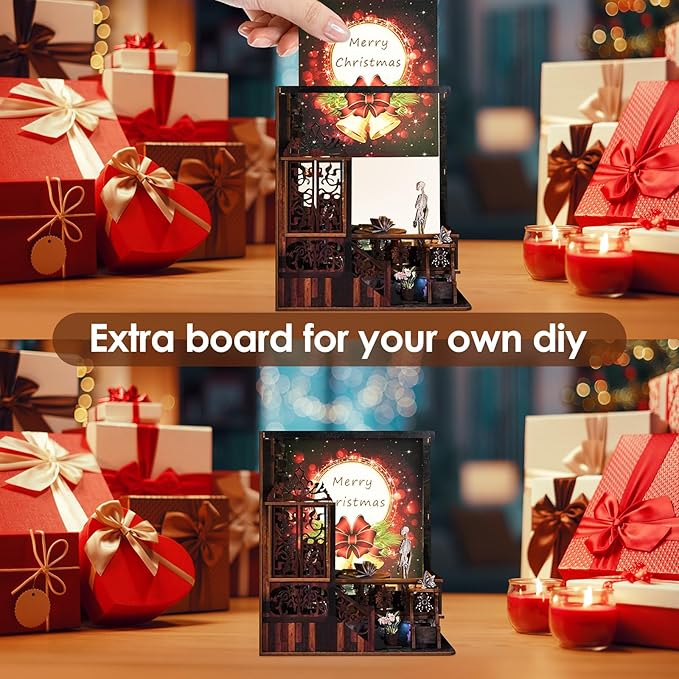 DIY Book Nook Kit, Miniature Bookshelf Decor with LED Lights, Laser-Cut Wooden Craft Set for Adults, Creative Gift for Christmas, Birthday, Magic Exploration