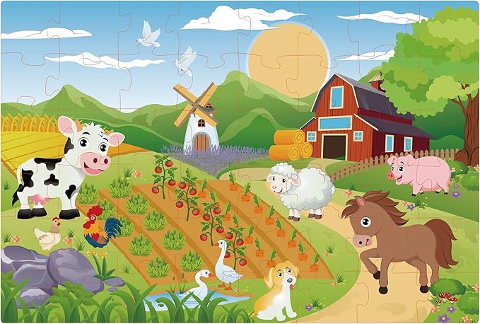 Farm Floor Puzzle for Kids 3-5: Educational Jigsaw Farm Scene - 48-Piece Large Puzzle 36 x 24 inches for Toddlers Learning Education Gift Family Activities