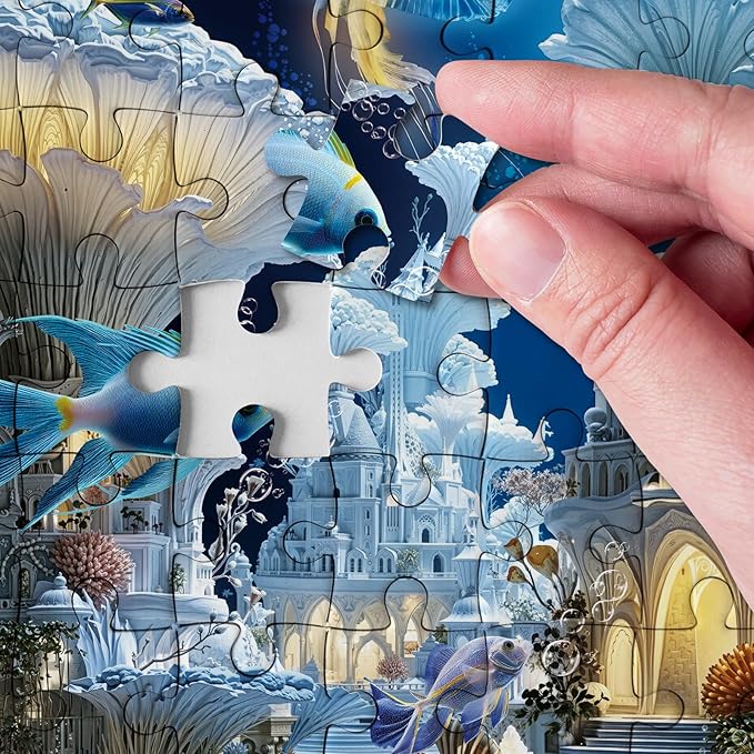 Magic Ocean Mushrooms Castle Puzzles for Adults 1000 Pieces Nature, Fantasy Fish Jellyfish Art Jigsaw Puzzles, Impossible Hard Challenging Puzzle