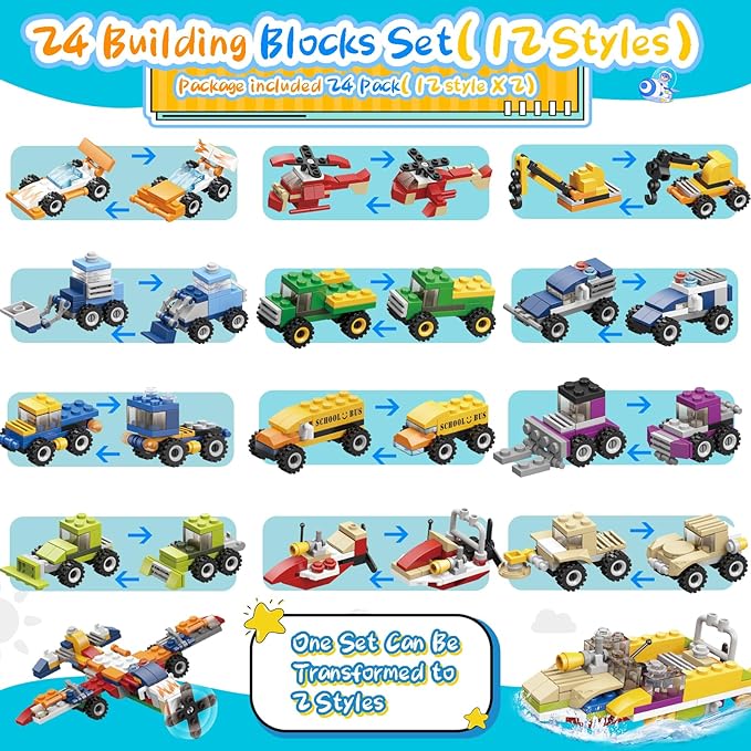 24PCS Valentines Day Gifts for Kids, Building Blocks with Valentines Cards for Kids Classroom, Valentines Gifts School Exchange Party Favors for Kids Boys Girls