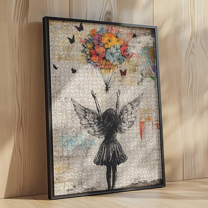 Tucocoo Banksy Angel Girl Jigsaw Puzzle 1000 Pieces Retro Street Art Puzzles for Adults, Floral Art Jigsaw Puzzles 1000 Piece for Challenging Family Games DIY Crafts Puzzle for Home Decor Gifts