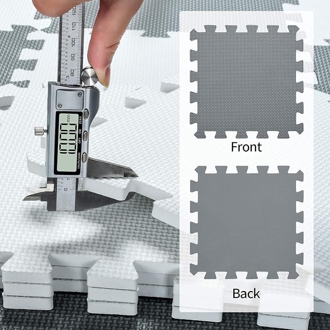 qqpp EVA Rubber 18 Tiles Interlocking Puzzle Foam Floor Mats - Baby Play Mat for Playing | Exercise Mat for Home Workout. Beige, Gray. QC-JLb18N