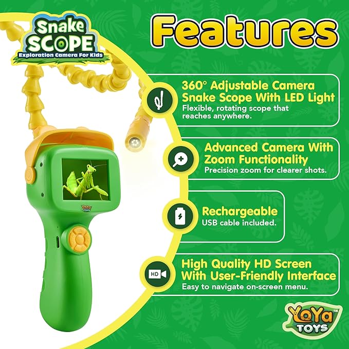 YoYa Toys Borescope Snake Camera with Light for Kids, Outdoor Educational STEM Science Toys for Boys & Girls Age 4,5,6,7,8,9,10, Camping Nature Exploration Activities, Great Adventure Birthday Gift