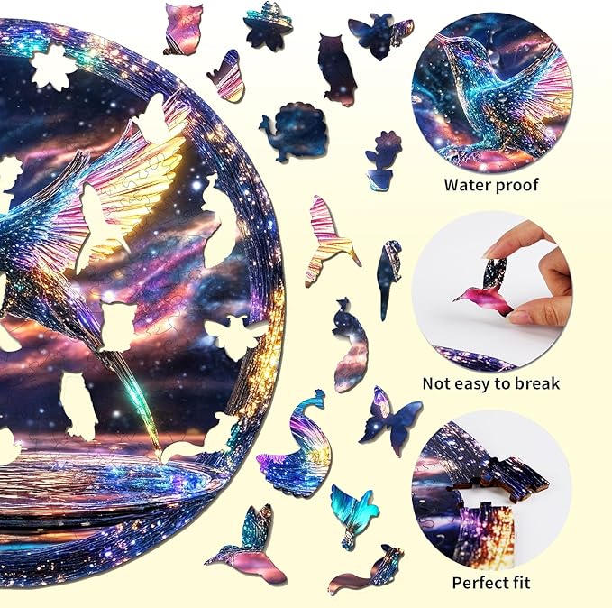 Wooden Puzzles for Adults, Hummingbird Wooden Jigsaw Puzzles, Unique Shaped Wooden Puzzle for Adults and Kids, Gifts for Family or Friends for Any Holiday.（11.4 * 11.4 in 193pcs）