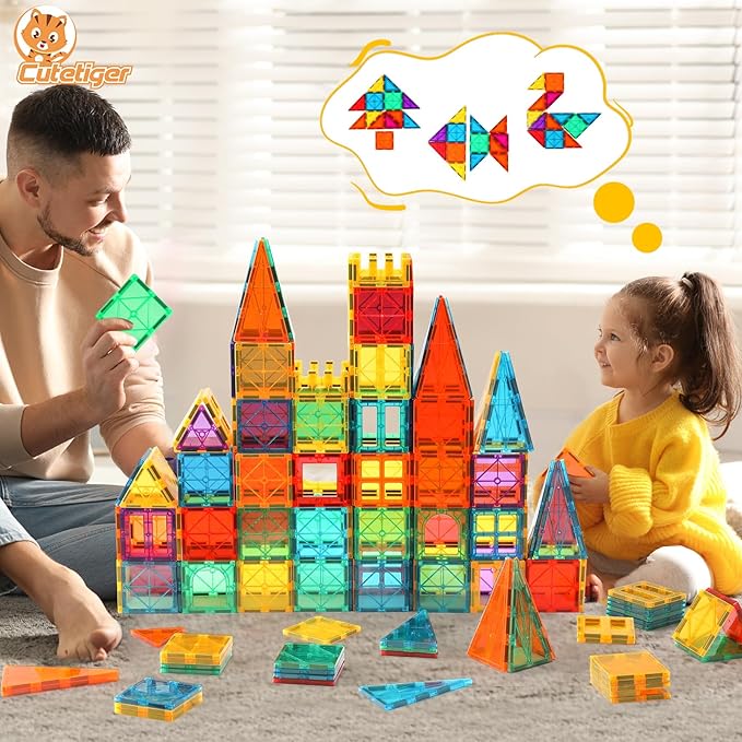 CuteTiger Mangetic Tiles, 100PCS Magnet Building Toys, Magnetic Building Set for Kids, Stacking Blocks, Perfect STEM Toys Gift for Boys and Girls