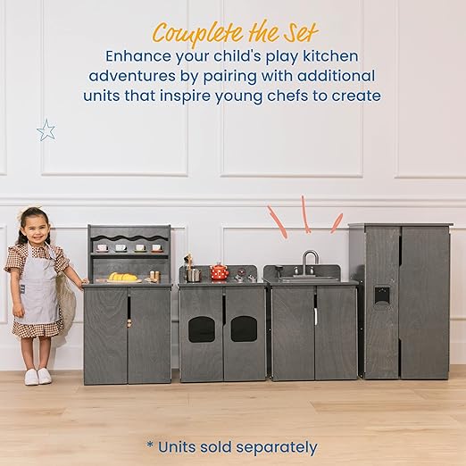 ECR4Kids Play Kitchen Refrigerator, Wooden Playset, Grey Wash
