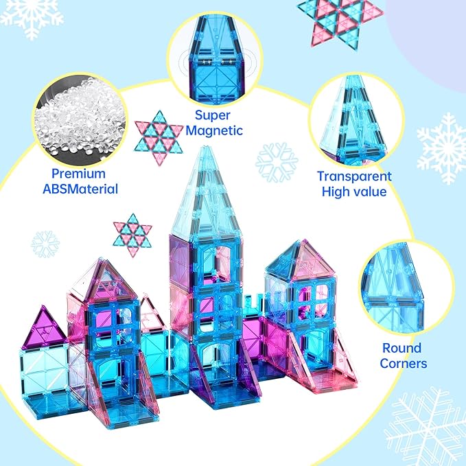 Magnetic Tiles Building Blocks for 3 4 5 6 7 8+ Years Old Boys Girls Colorful Magnet Stacking Toys Birthday Gift for Toddlers STEM Preschool Educational Construction Tiles Set for Kids (Blue)