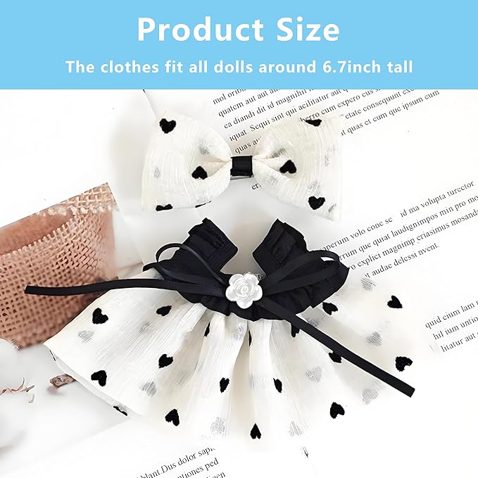 Doll Clothes Set for 17cm Dolls - Princess Dress Outfits with Bonnet/Bow Hair Accessories, Cute Clothes for Display & Photography (STK08)