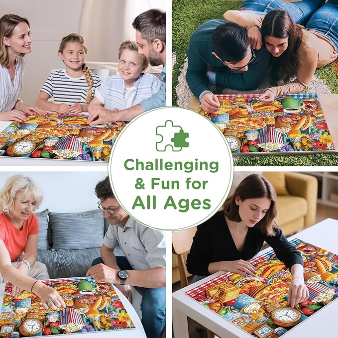 300 Pieces Puzzles for Adults,Food Feast Puzzle for Adult,Pizza Hot Dogs Sandwiches Popcorn Coffee Puzzles for Kids Ages 8-10,Donuts Jigsaw Puzzle for Seniors Large Piece, 20.5 x 15 in
