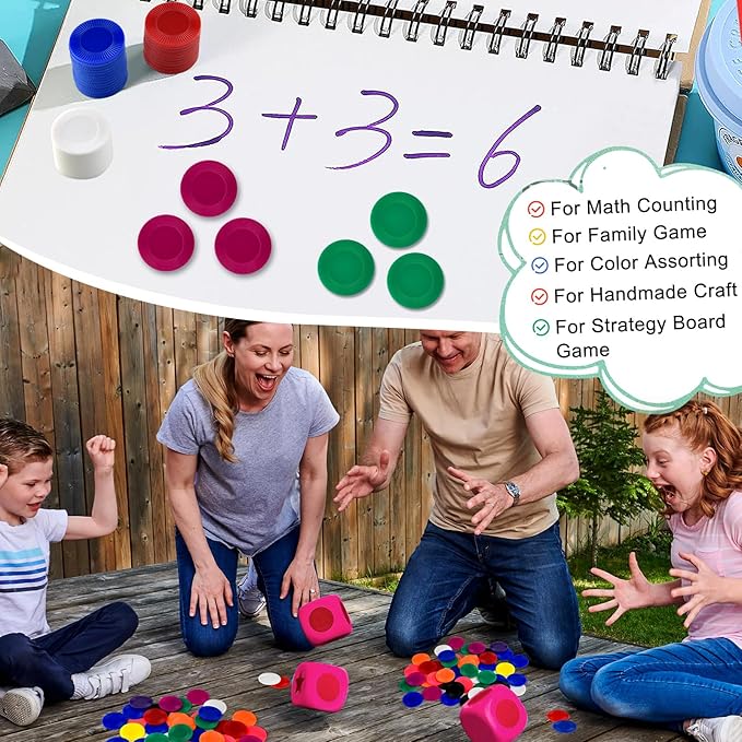 Coopay 1000 Pieces 10 Colors Plastic Poker Chips, 1 Inch Bingo Chips Bulk Learning Counters Disks Poker Card Game, Counting Markers for Math Practice, Game Tokens and Teaching Rewards, 25 mm