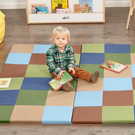 ECR4Kids SoftZone Patchwork Activity Mat, Folding Playmat, Earthtone