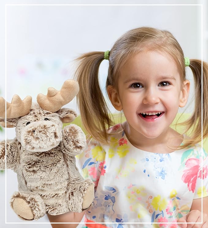 DolliBu Moose Plush Hand Puppet - Super Soft Stuffed Animal Hand Puppet Moose Toy for Kids, Educational Puppets for Teaching Wild Animals for Toddlers