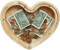 Heart Shaped Wooden Piggy Bank Clear Acrylic Panel Coin Savings Box Personalized Money Bank for Kids Boys Girls Adults Couples, Birthday Christmas Wedding Gift Home Décor