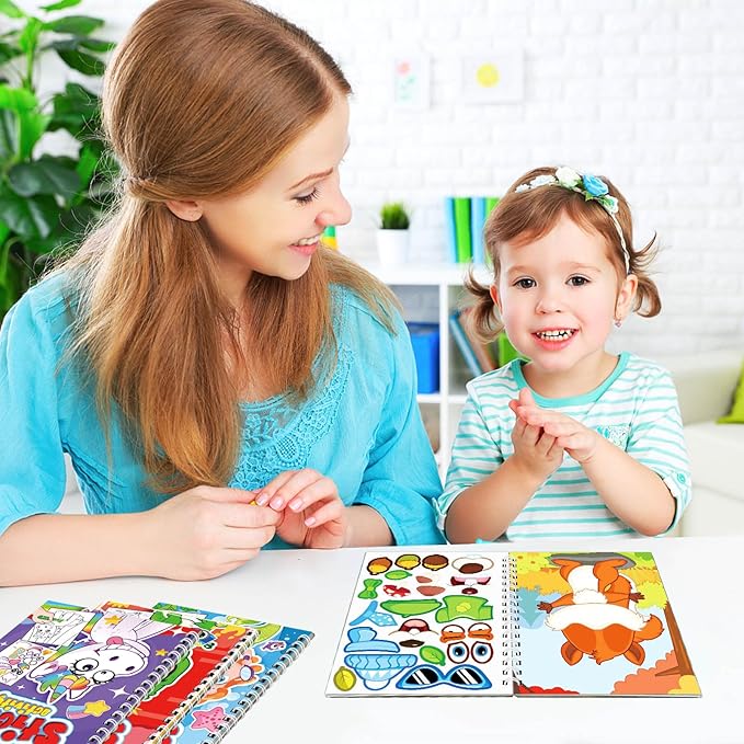 Make-a-Face Stickers Coloring Books 3-Pack,Unicorn,Dinosaur,Mermaid On The Go Travel Trip Must Have Toys Activity Pad Airplane Activities for Toddlers Kids Ages 4-8