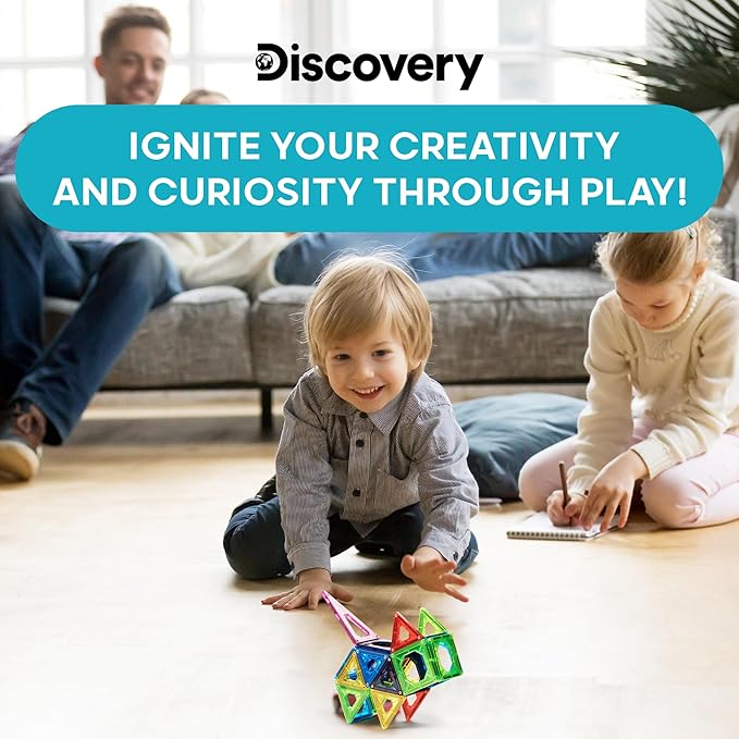 Discovery 100-Piece 3D Magnetic Tile Set [Amazon Exclusive] Construction Building Block Creativity Kit, Educational Learning STEM Toy, Safe Non-Toxic Engineering Development Preschool Activity