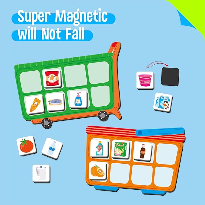 Magnetic Shopping List Game, Funny Groceries Matching Memory Game, Race to Collect Your Items Educational Toy for Boys & Girls at Home