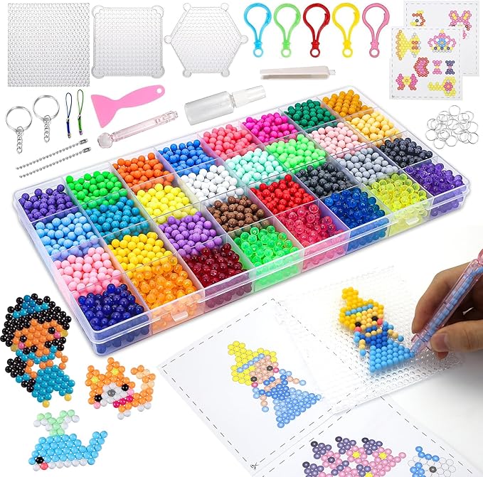 Fuse Beads Kit for Girls Ages 6+ – 4400 Pcs 5mm Beads in 32 Colors with Spray Bottle, Puzzle Guide, Clamps & Chains | Creative DIY Arts & Crafts Gift