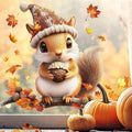 Fall Window Clings for Glass Thanksgiving Static Cling Window Decals 1PCS Cute Squirrel Maple Leaves Autumn Reusable Window Stickers Home School Office Decorations