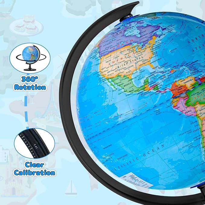 GOCHANGE 8" Kids Globe, Political Globe with HD Waterproof Surface & Writable & Erasable Globe & Bright Colors to Stimulate Children's Interest, Funny Educational Tools & Desk Decoration & Gifts